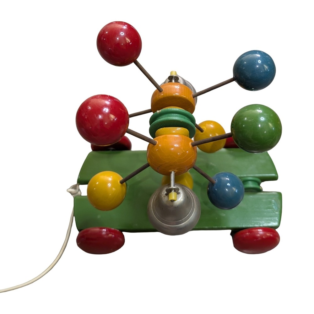 RARE Kouvalias Wooden Pull Toy 2Bells Greece Vintage Clacker Baby Montessori toy - Picture 4 of 8